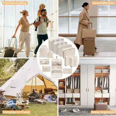 Produktbild von 12-teiliges Koffer Organizer Set in Beige - Ideale Packing Cubes für die Reiseorganisation