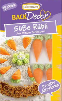 Zdjęcie produktu dla Günthart słodka dekoracja cukrowa z marchewki wykonana z drobnego lukru 36g
