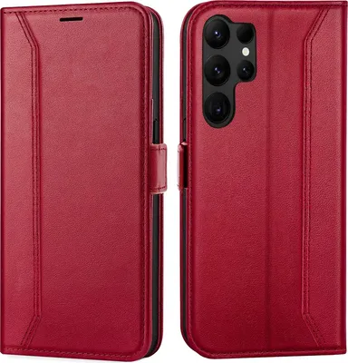 Zdjęcie produktu dla Etui na telefon komórkowy Samsung Galaxy S23 Ultra flip case składane etui ochronne, czerwone