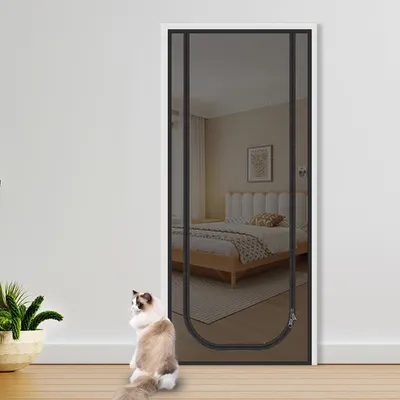 Obrázok produktu pre Bezpečné dvierka pre mačky, mäkké, so zipsom, s ochranou proti komárom, zosilnené, 80 x 210 cm, čierne