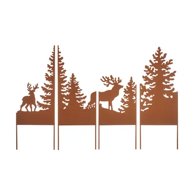 Produktbild von Lockardi Gartenstecker Weihnachten FOREST Metall Rostoptik - 4-teilig Gartendeko Outdoor Außen Winterdeko Herbstdeko Weihnachtsdeko dekorativ Metall