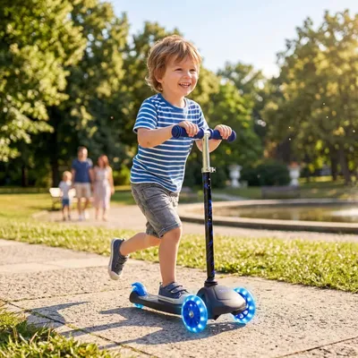 Productafbeelding van Champz Kinderstep 3 Wielen – Verstelbaar Stuur en LED-wielen - Blauw
