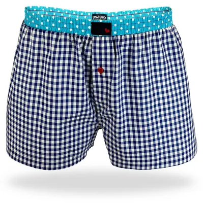 Produktbild von UnaBux Herren Boxershort XL Blau-Weiß Kariert mit türkisem Punktebund