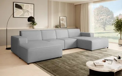 Produktbild von Ecksofa PEDRO U, breite Ottomane, Farbe: Hellgrau (Velo633)