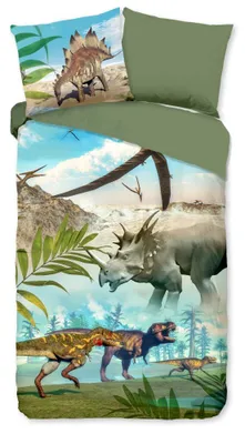 Obrázok produktu pre Sada posteľnej bielizny ZouZou pre detskú postieľku "Dinový svet" - zelená - (140x220 cm) - 100 % bavlna