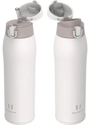 Produktbild von Trinkflasche Edelstahl Thermobecher 950ml Beige BPA-Frei Auslaufsicher mit 2 Deckeln