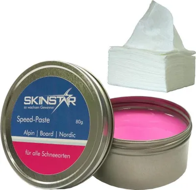 Immagine prodotto di SKINSTAR Racing Speed Paste Skiwax Sciolina da sci 80g Panno di lucidatura in pile Panni di pulizia