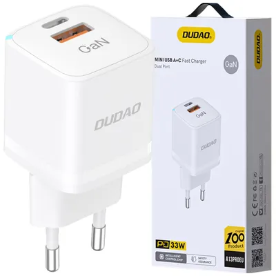 Image de DUDAO A13Pro GAN Adapter 33W 1x USB-C 1x USB-A Universal White AC Fast charging Indoor