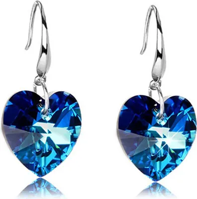 Produktbild von Damen-Ohrhänger mit blauem Herz und Strass-Legierung, baumelnd