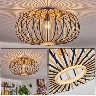 Produktbild von Aidone Deckenlampe aus Metall/Bambus in Schwarz/Natur, Leuchte im Boho-Style