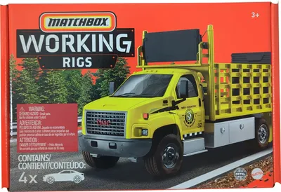 Image de Mattel HCC07 Matchbox Working Rigs, pack de 4 engins de chantier, véhicules de chantier, véhicules jouets avec pièces mobiles