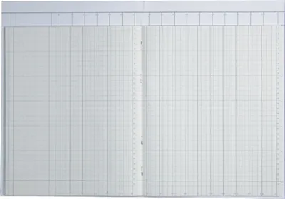 An open ledger book with grid paper, showing two pages side-by-side.