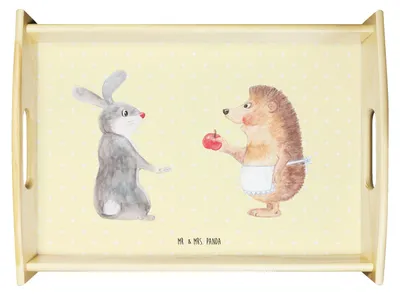 Produktbild von Mr. & Mrs. Panda tablett holz Hase Igel - Gelb Pastell - Geschenk, Serviertablett, Lustige Sprüche, Holztablett, und, Trösten, Deko, Herzschmerz, Servierplatte, Servier