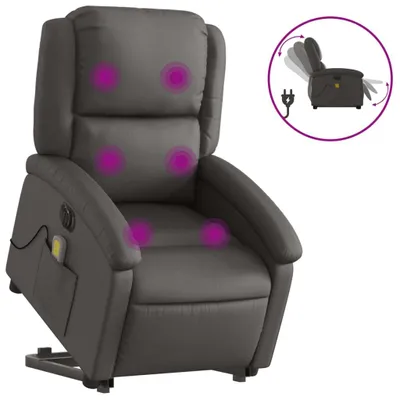 Produktbild von vidaXL Massagesessel mit Aufstehhilfe Elektrisch Grau Echtleder
