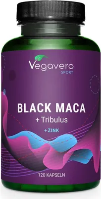 Immagine prodotto di Vegavero Black Maca + Tribulus | 120 Capsule | Black Maca + Tribulus terrestris + Zinco | vegan