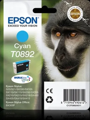 Produktbild von Epson Monkey T0892 Affe DURABrite Ultra Single Cyan Tinte, Cyan, 3,5 ml, 1 Stück(e)