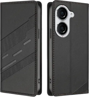 Produktbild von Hülle für Asus Zenfone 10, Kunstleder Brieftaschen Handyhülle mit Kartenfach und Standfunktion Schwarz