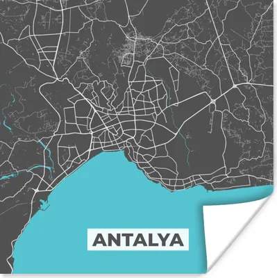 Produktbild von MuchoWow® Poster Antalya - Stadtplan - Blau - Karte 100x100 cm - Babyzimmer
