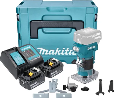 Produktbild von Makita DRT 52 SGJ Akku Kantenfräse 18 V 6 mm Brushless + 2x Akku 6,0 Ah + Ladegerät + Makpac