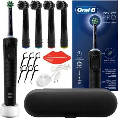 Produktbild von Oral-B Vitality PRO D103 Elektrische Zahnbürste Schwarz 4 Aufsätze + Etui