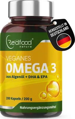 Produktbild von Vegane Omega 3 Kapseln | Algenöl Kapseln hochdosiert mit 1000 mg  300 mg DHA &150 mg EPA | Algenöl aus der Mikroalge Schizochytrium sp.