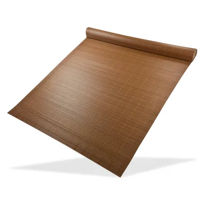 A rolled-up brown mat made of PVC bamboo.