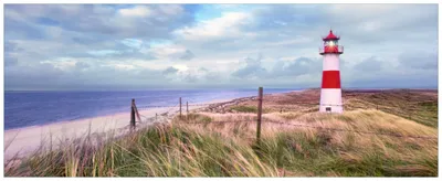 Produktbild von Wallario Wandbild aus Acryl, 125 x 50 cm, freischwebende Optik - Leuchtturm am Strand von Sylt
