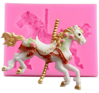 Produktbild von 3D-Karussell-Silikonform - Antihaftbeschichtete Fondant-Form für Schokolade und Gummipaste - Backform für Sugarcraft und Tortendekoration