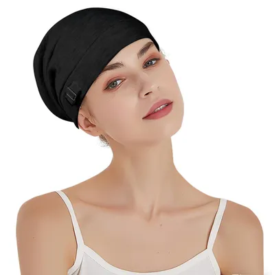 Immagine prodotto di Cappuccio in raso per dormire, con fodera in raso, per uomo e donna, colore nero