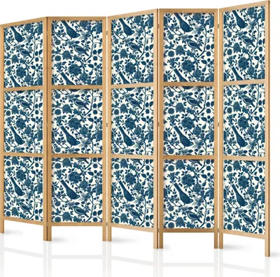 Immagine prodotto di Paravento giapponese Fiori 225x172 cm 5 pezzi blu