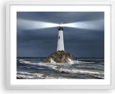 Produktbild von Gerahmtes Poster - Weißer Rahmen - Leuchtturm Meer - 50x40 cm - Wand Bild - Wanddeko - Wandbilder - Kunstposter - Wandposter - Bilderrahmen - Bilder - Kunstdruck - Wandbild - P2WAA50x40-3550