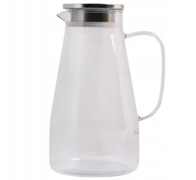Produktbild von Glaskrug 2L mit Edelstahldeckel | Wasserkrug Saftkrug schlichte Glaskanne für Heiß- & Kaltgetränke