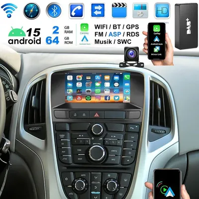 Zdjęcie produktu dla Radio samochodowe Android 15 do Opla Astra J (2010-2014) z 7-calowym ekranem dotykowym, nawigacją GPS, DAB+, Bluetooth, Apple CarPlay, Android Auto, format 2 DIN, 2 GB pamięci RAM, 64 GB pamięci wewnętrznej, WiFi