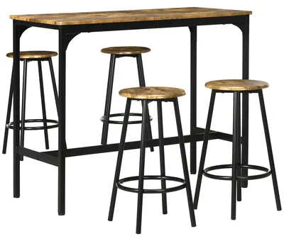 Produktbild von HOMCOM Bartisch mit Barhocker Set, 5-tlg. Bartisch-Set, Bartisch mit 4 Barhocker