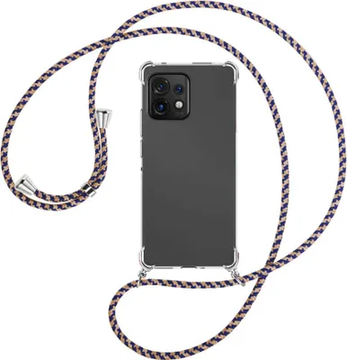 Produktbild von Handykette Backcover-Schutzhülle mit Band (Metall silberfarben) für Motorola Edge 40 Pro (Moto X40) - blau+beige