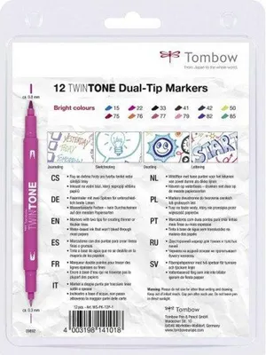 Produktbild von Tombow WS-PK-12P-1, 12 Stück(e), Schwarz, Blau, Braun, Cyan, Grün, Orange, Pink, Rot, Violett, Feine/ runde Spitze, Mehrfarbig, Rund, Sichtverpackung