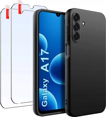 Immagine prodotto di SET Custodia per Samsung A17 5G | Silicone opaco nero slim + 2 vetri protettivi