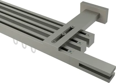 Produktbild von Interdeco Innenlaufstange / Gardinenstange mit Innenlauf Satin-Silber, Typ Quadline Diapo (Doppelstab), 20 x 20 mm 3-läufig, 480 cm