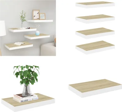 Obrázek produktu pro vidaXL Plovoucí police 4 ks. Dubový vzhled a bílá 50x23x3,8 cm MDF - Nástěnná police - Nástěnné police - Plovoucí nástěnná police - Plovoucí nástěnná police