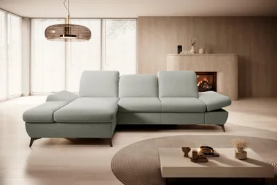 Produktbild von Masseno Ecksofa FELICE L-S mit Schlaffunktion L-Form, Sofa mit Bettkasten, Wohnzimmersofa, Couch, Soffa, Bettsofa, Couchgarnitur- Hellgrau, MATANA 01