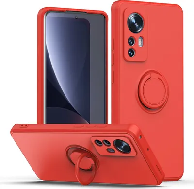 Produktbild von Xiaomi 12 / 12X Handyhülle, Ring Halter Ständer Kratzfeste Weiche Silikon schutzhülle für Xiaomi 12 / 12X Rot