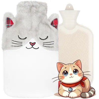 Produktbild von Große Wärmflasche KATZE 1,8 L von SOXO – Gummiwärmflasche im Plüschbezug – Geschenk zum Geburtstag