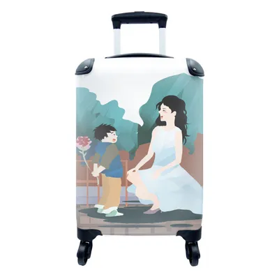 Produktbild von MuchoWow® Koffer Handgepäck Trolley Rollkoffer Kleine Reisekoffer mit 4 Rollen - Muttertag Illustration Sohn mit einer Blume - Cabin Size < 55x40x23 cm & 55x40x20 cm - Fotokoffer - Kabinenkoffer - Boardgepäck - Reise-Box - Reisekoffer - Reisegepäck - Koffer mit Bild - Trolley für Kinder