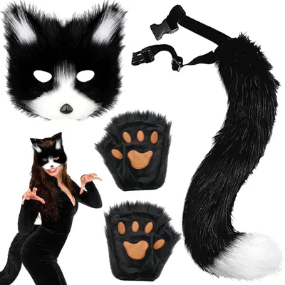 Fuchs-Masken-Set, 4-tlg., schwarz-weiß, Cosplay-Zubehör für Erwachsene