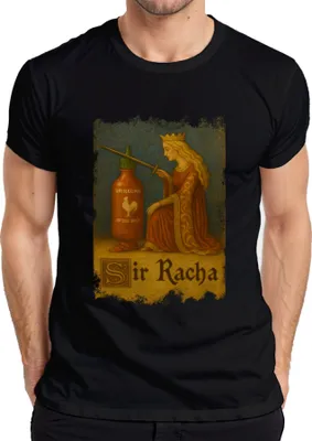Obrázek produktu pro Sir Racha Sriracha Knight Knighthood Queen Medieval Chilli Pánské tričko, černá, L