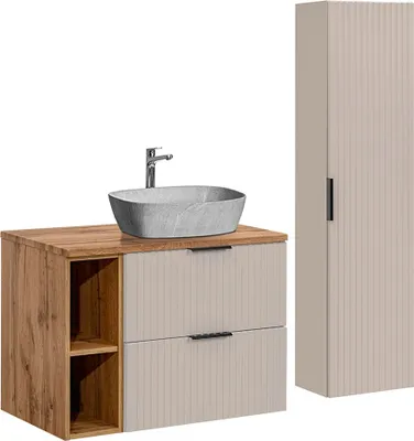 Produktbild von Waschtisch und Hängesäule 80.6cm Adriel mit 2 Schubladen, Beige