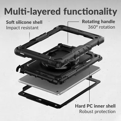 Produktbild von Mobilize Rotating Defender  Samsung Galaxy Tab S10 FE Hülle Kunststoff,Silikon Backcover + Schulterträger + Ständer - Schwarz