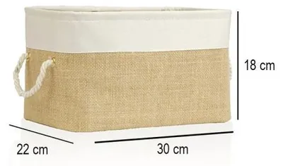 Image de Panier de rangement en jute naturel et blanc - L 30 × P 22 × H 18 cm