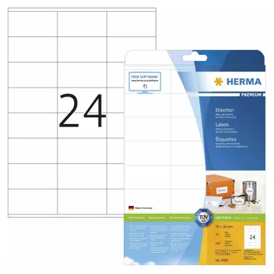 Produktbild von Etiketten Premium A4, weiß 70x36 mm Papier matt 600 St.