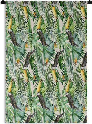 Produktbild von MuchoWow® Wandteppich Wandbehang Paradiesvogelpflanze - Tukan - Tropisch 90x135 cm Tapisserie Dekoration Wandtuch - Baumwolle - Wandskulptur